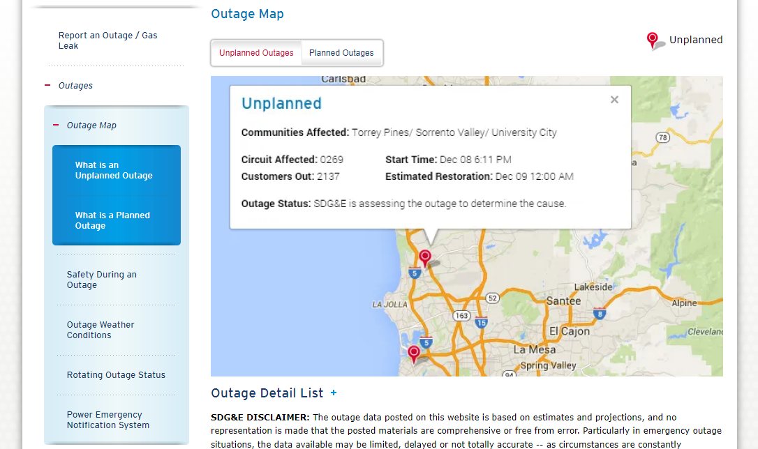 Outage map example